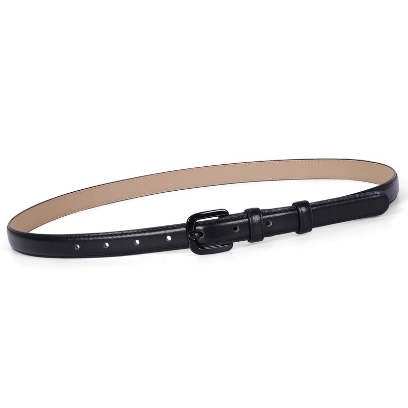 WHIPPY Women Skinny Leather Belt Thin Waist Jeans Belt for Pants in Pin Buckle Belt, Black, Pants Size 30-35 inches - Image 1
